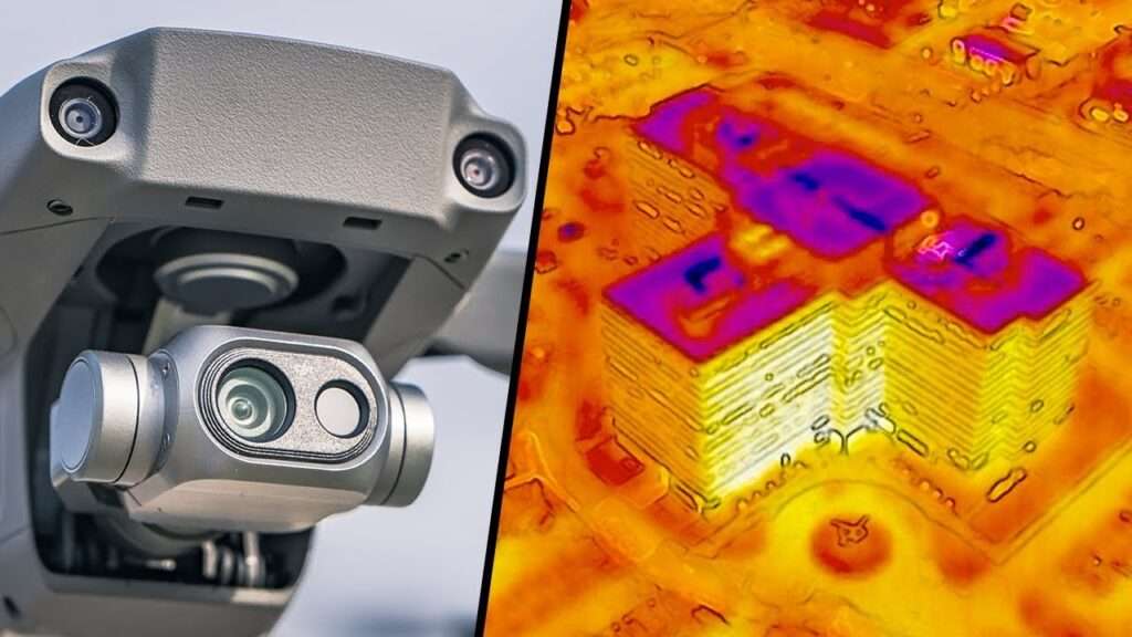 Side by side of thermal imaging drone and its result