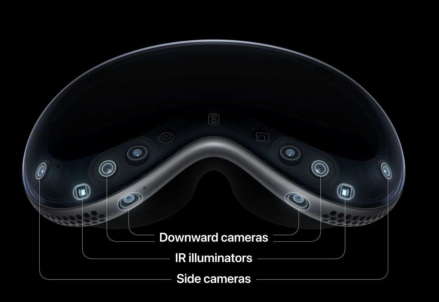 Close-up image of the advanced Infrared (IR) sensor technology used in Apple's Vision Pro, showcasing the innovative use of IR in eye and hand tracking for immersive mixed reality experiences.