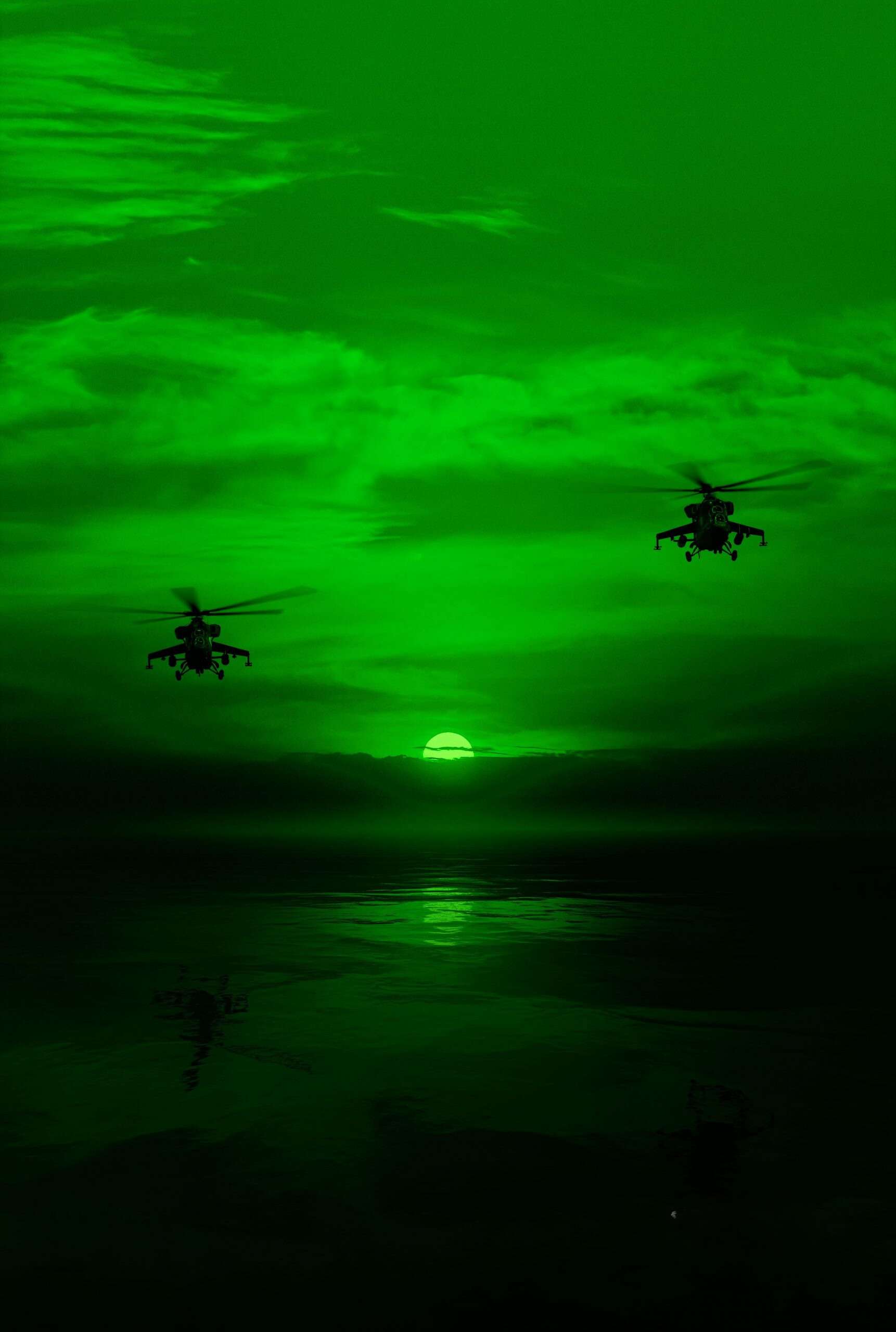 night vision view of helicopter