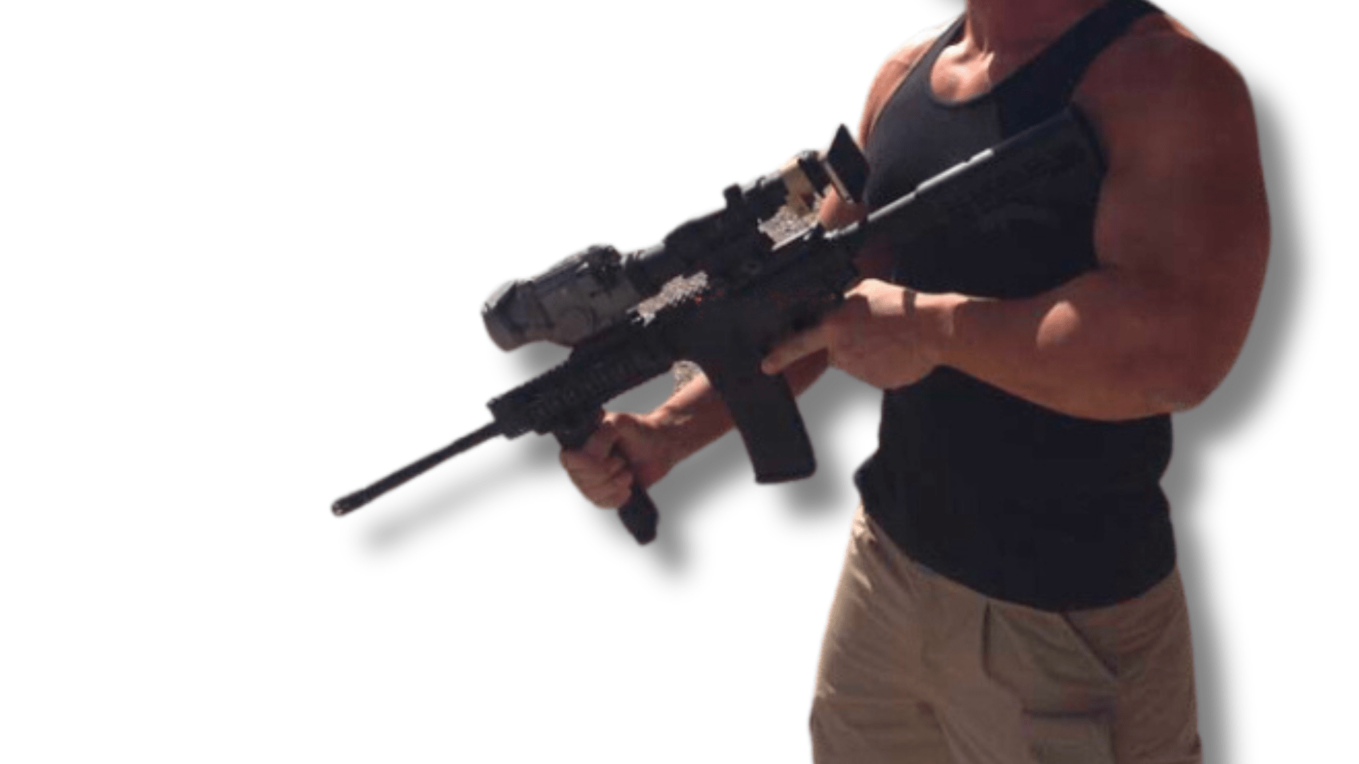 Man holding gun with thermal scope attached