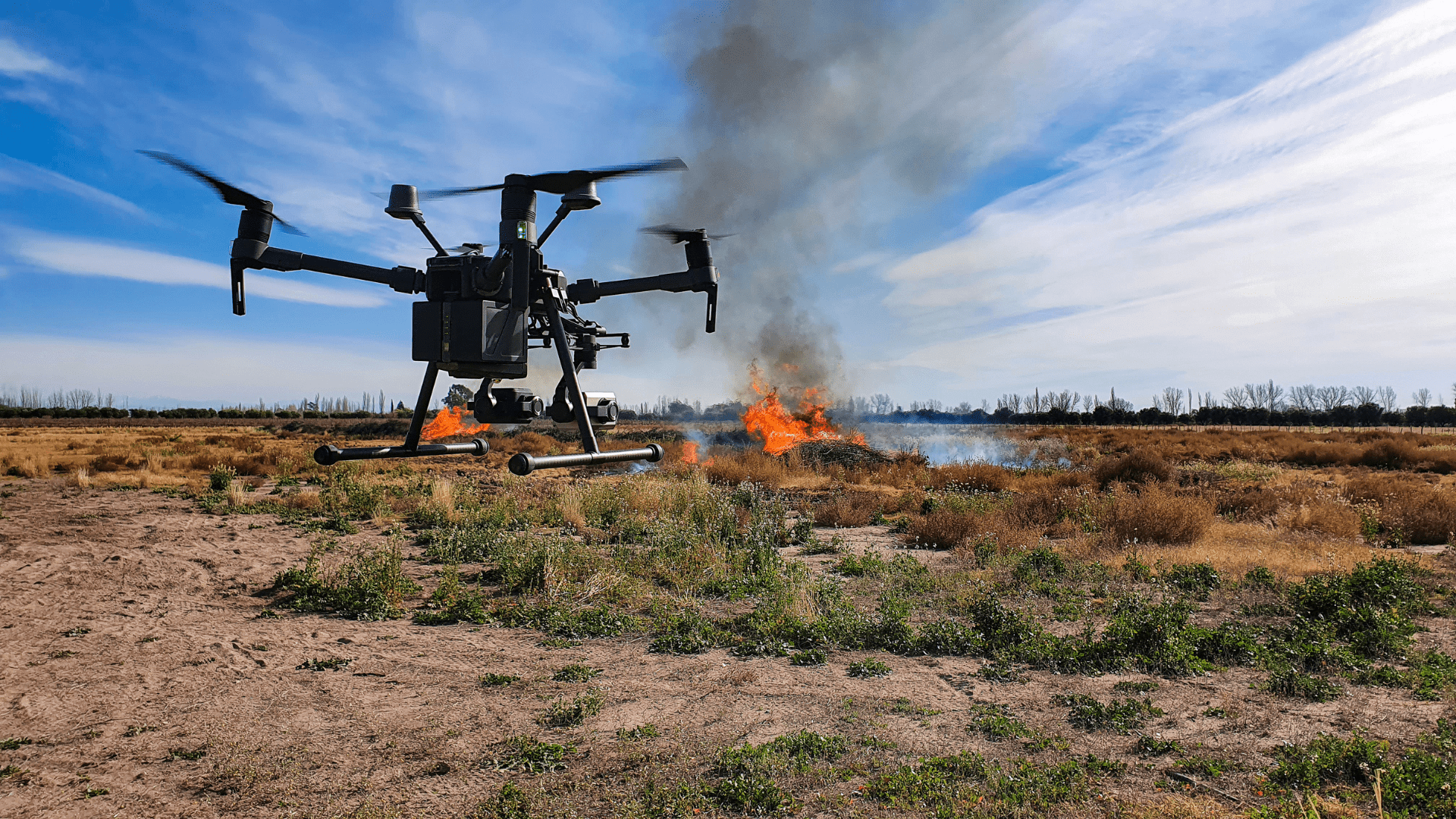 Drone with thermal camera controlling beginning of fire