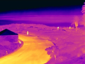 thermal image of building and road aerial view