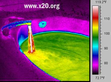 thermal imaging looking at hot bathtub as it fills up