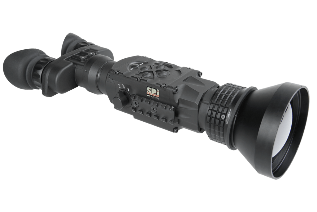 Side view of the SPI Hornet T336-75-B Thermal Binocular, highlighting its robust and waterproof construction.
