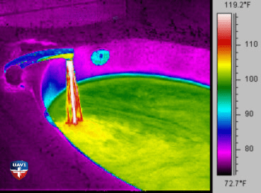 thermal imaging looking at hot bathtub as it fills up