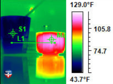 Infrared image of a hot cup of coffee next to a cold cup of water