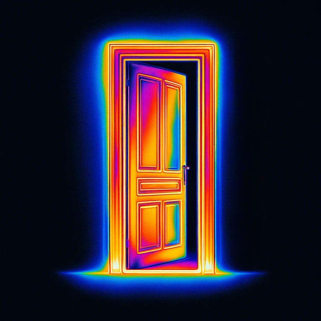 thermal image of a door retaining heat 