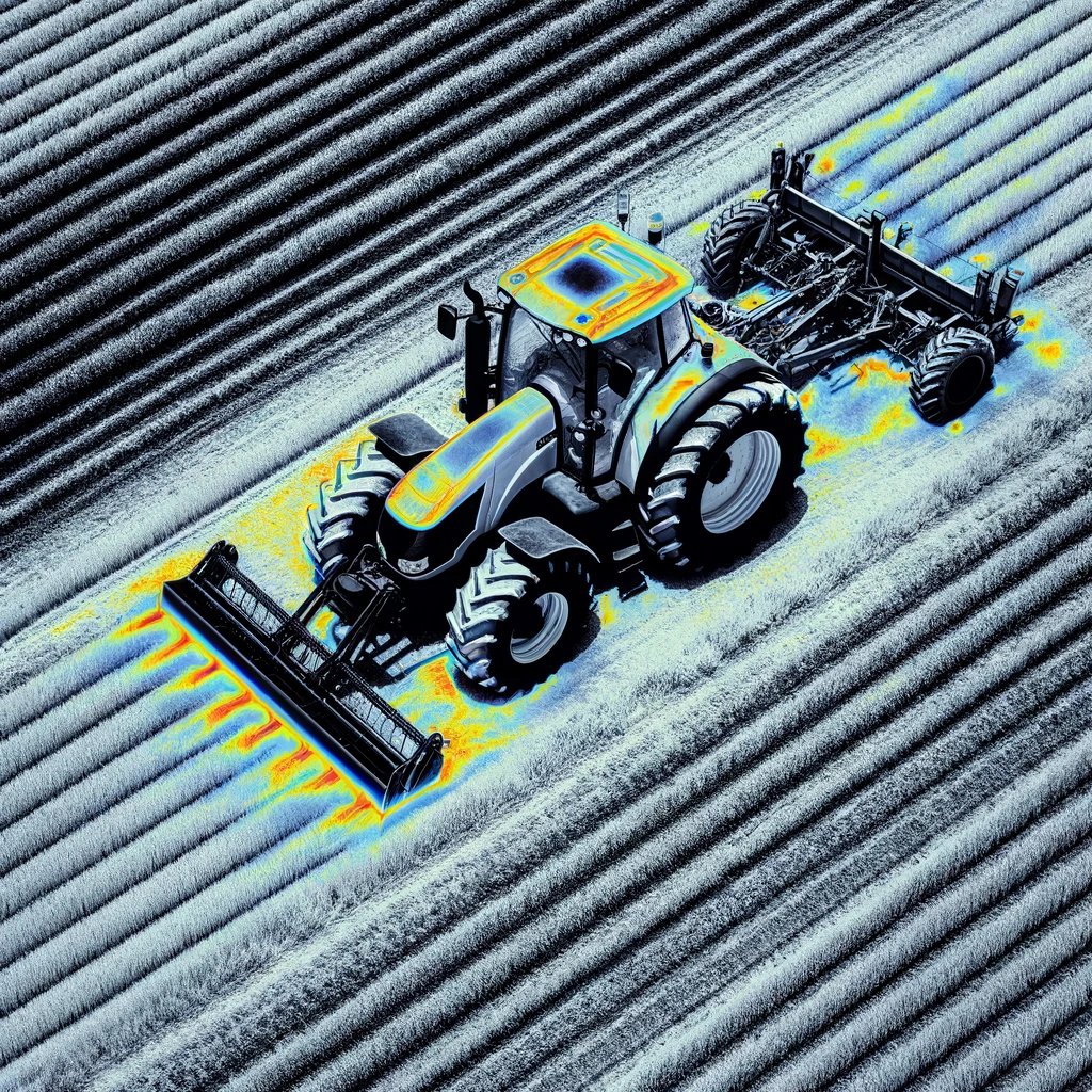 aerial thermal image of a tractor